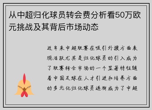从中超归化球员转会费分析看50万欧元挑战及其背后市场动态